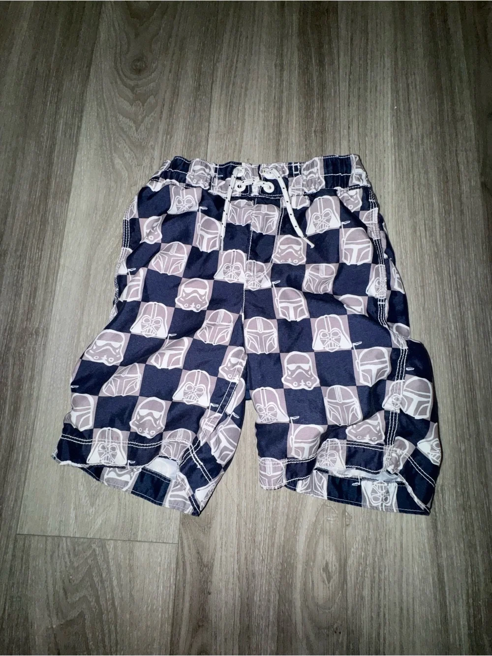 GAP Navy and Gray Star Wars Check Swim Trunks